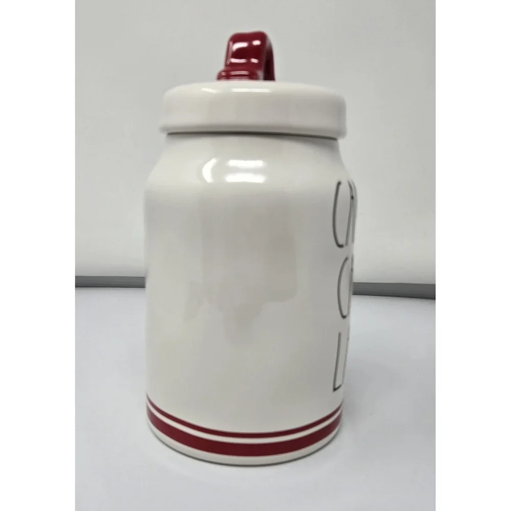 Rae Dunn Canister CANDY CANE LANE White Red Accents‎ 8.25  Tall Skinny Christmas